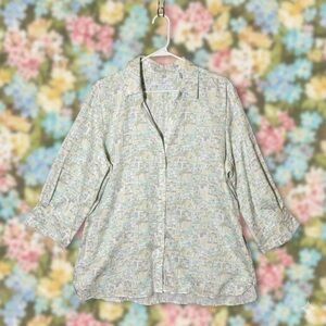 Foxcroft Top Women 18 Button Shirt Sleeves Spring Pattern Print Travel Summer